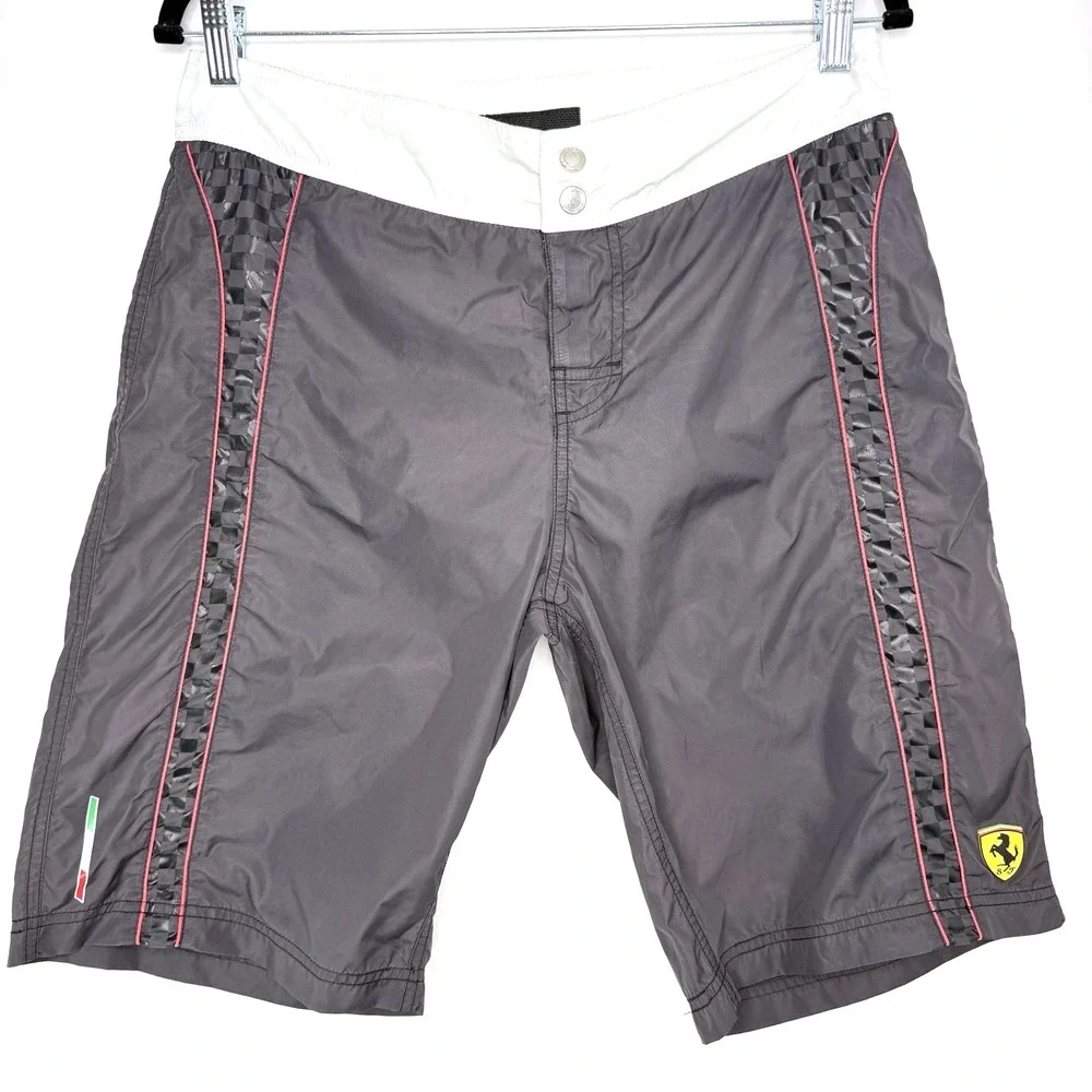Ferrari Swim Trunks Size S Gray White Mesh Board Shorts Logo Italy Racing Rare